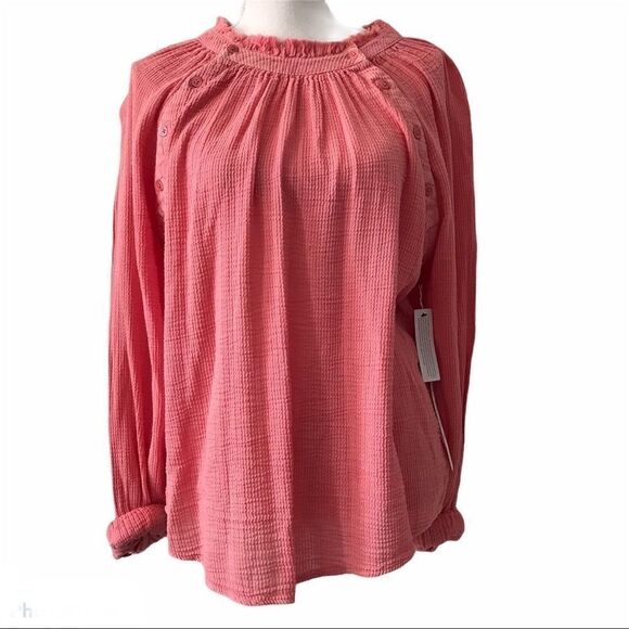Caslon Split neck Fringe Collar Long Sleeve Blouse - Picture 1 of 14